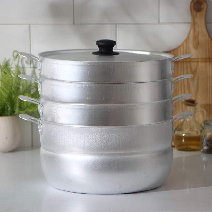 Манты-казан, 6 л, d=22 см, с 3 сетками, высота секции 5 см, с крышкой, штампованный алюминий - Фото 1