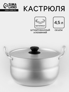 Кастрюля, 4.5 л, d=22 см, с крышкой, штампованный алюминий, серебристая - Фото 1