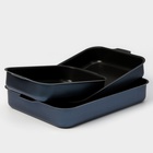 Набор противней «Лазоньера», 3 предмета: 19×25 см, 23×30 см, 27×35 см, h=7 см, антипригарное покрытие, цвет синий - Фото 1