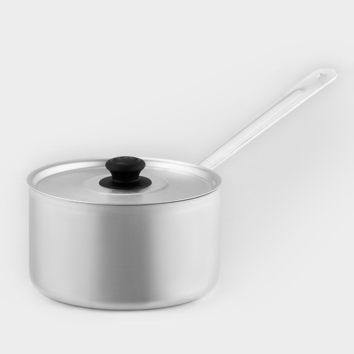 Ковш, 1.8 л, с крышкой, штампованный алюминий, серебристый - Фото 1