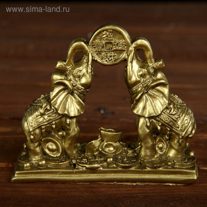 нэцкэ 2 слоненка с монетой на монетах Т-6011 - Фото 1