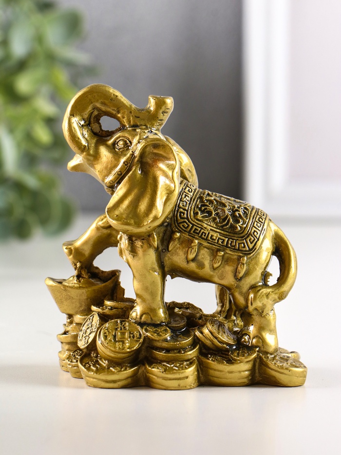 Нэцкэ фигурка «Слон с монетами», полистоун, под бронзу, 8.5×8 см - Фото 1