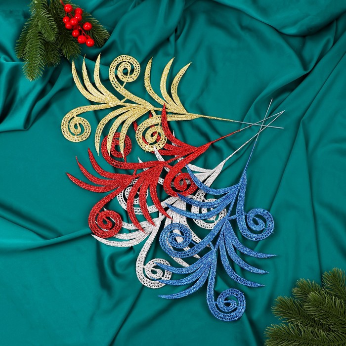 Декор блеск «Листы с завитками», h=28 см, МИКС