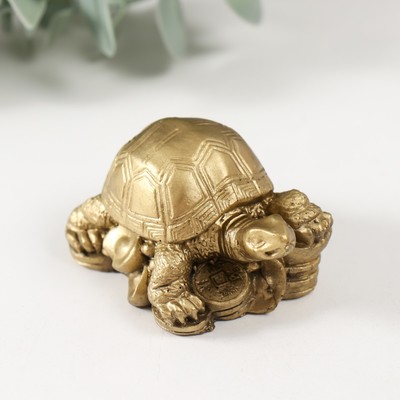 Нэцкэ фигурка под бронзу «Черепаха на монетах», Т-215 5.5×3.5×3 см