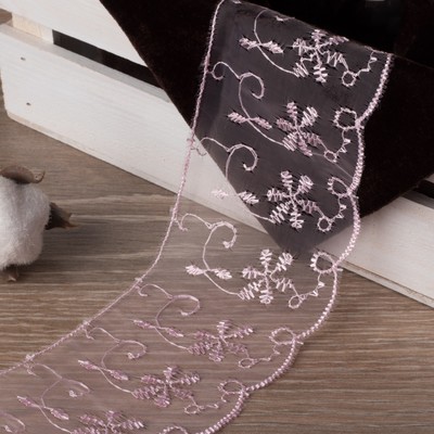 Кружево органза, 65 мм × 14 ± 1 м, цвет розовый