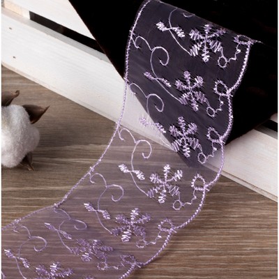 Кружево органза, 65 мм × 14 ± 1 м, цвет сиреневый