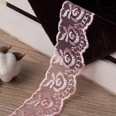 Кружево органза, 40 мм × 9 ± 0,5 м, цвет розовый