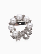 Зажим для платка «Жемчужный бант», цвет белый в серебре - Фото 1