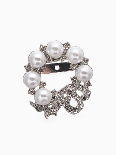 Зажим для платка «Жемчужный бант», цвет белый в серебре