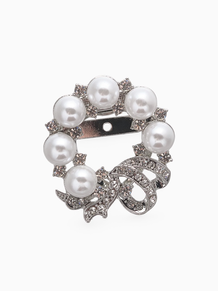 Зажим для платка «Жемчужный бант», цвет белый в серебре - Фото 1