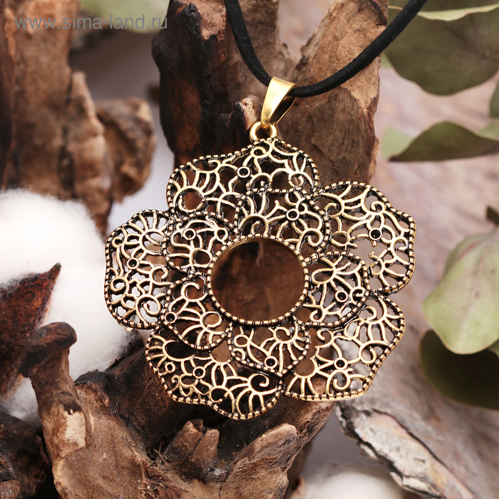 Кулон «Цветок» ажур, цвет чернёное золото, 80см - Фото 1