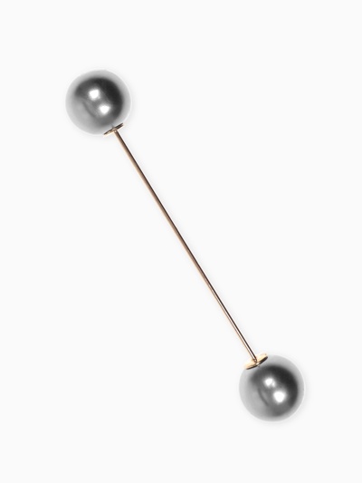 Булавка «Две жемчужины», 6 см, серая в золоте