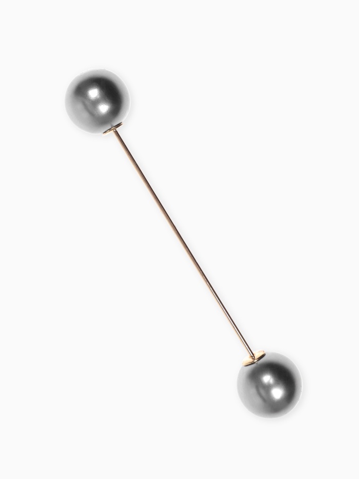 Булавка «Две жемчужины», 6 см, серая в золоте - Фото 1