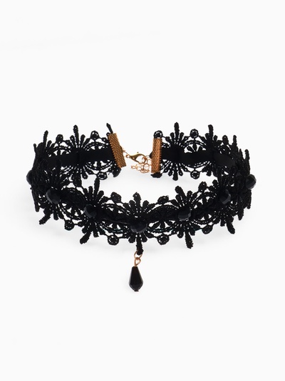 Чокер «Александрия» кружево, капля, цвет чёрный, длина 30 см
