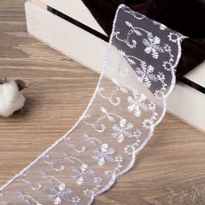 Кружево органза, 65 мм × 14 ± 1 м, цвет кипенно-белый