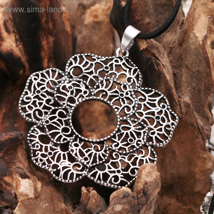 Кулон «Цветок» ажур, цвет чернёное серебро, 80см - Фото 1