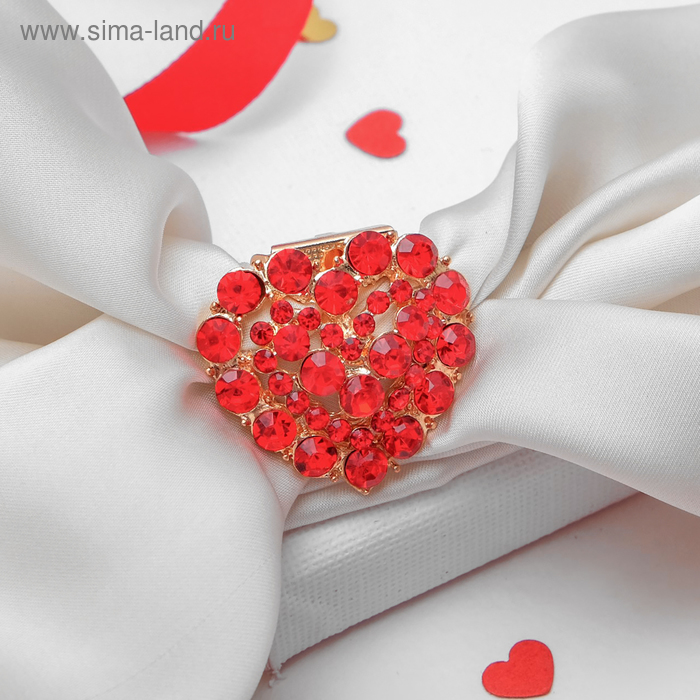 Зажим для платка «Сердце», цвет красный в золоте - Фото 1