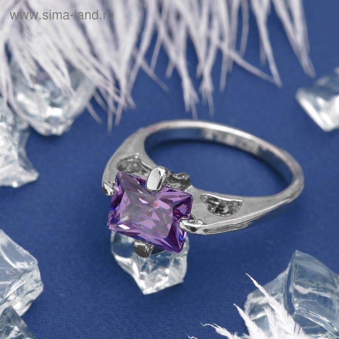 Кольцо "Сияние граней" прямоугольник, цвет фиолетовый в серебре, размер 17,18,19 МИКС - Фото 1