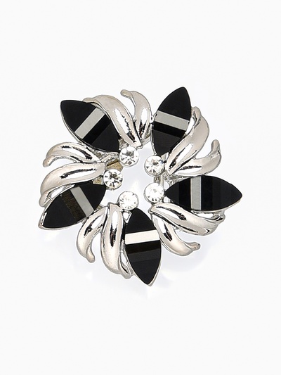 Кольцо для платка «Цветок мака», чёрное в серебре