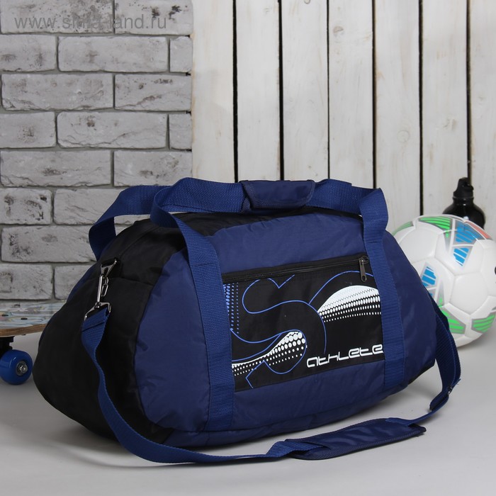 Сумка спортивная на молнии "Атлет", 1 отдел, 1 наружный карман, цвет синий/чёрный - Фото 1