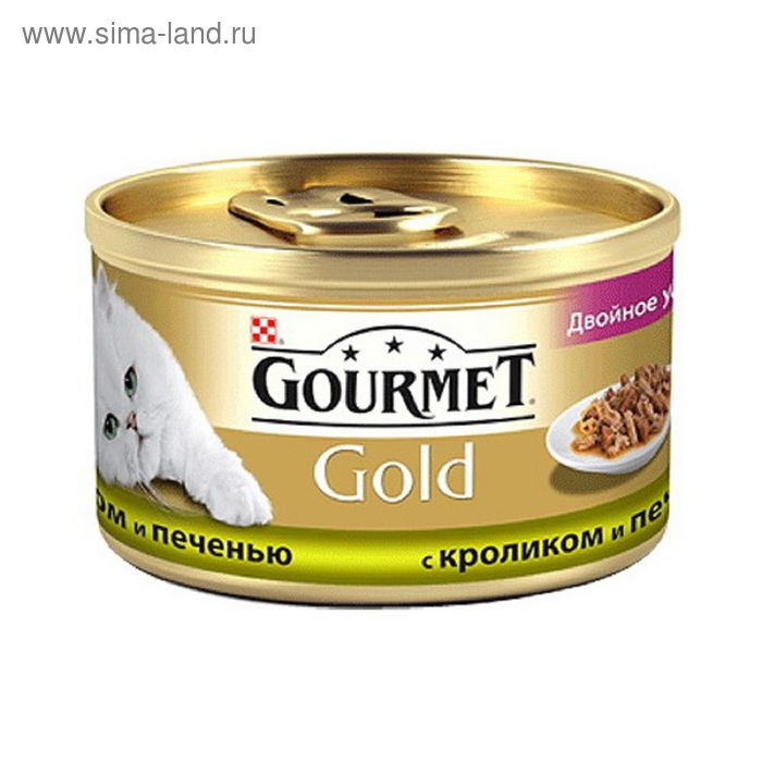 Влажный корм GOURMET GOLD ДУО для кошек, кролик/печень, ж/б 85 г - Фото 1