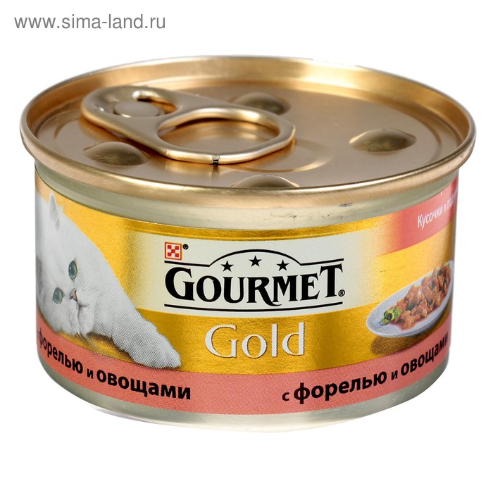 Влажный корм GOURMET GOLD для кошек, кусочки форель/овощи, ж/б 85 г - Фото 1