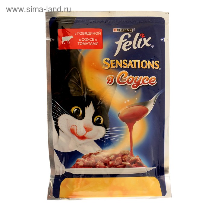 Влажный корм FELIX Sensations для кошек, говядина/томат в соусе, пауч, 85 г - Фото 1