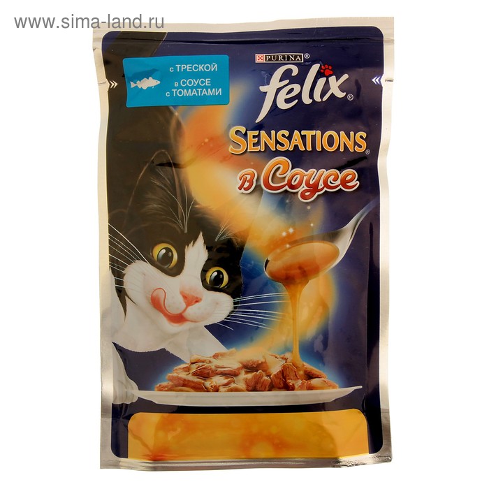 Влажный корм FELIX Sensations для кошек, треска/томат в соусе, пауч, 85 г - Фото 1