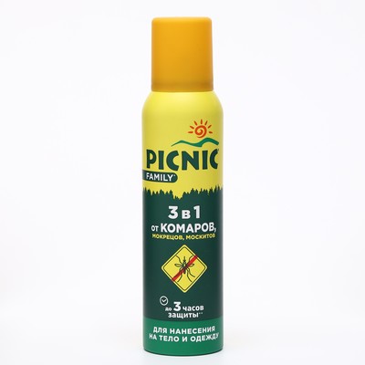 Аэрозоль Репеллент Picnic Family от комаров, мокрецов, москитов, 150 мл
