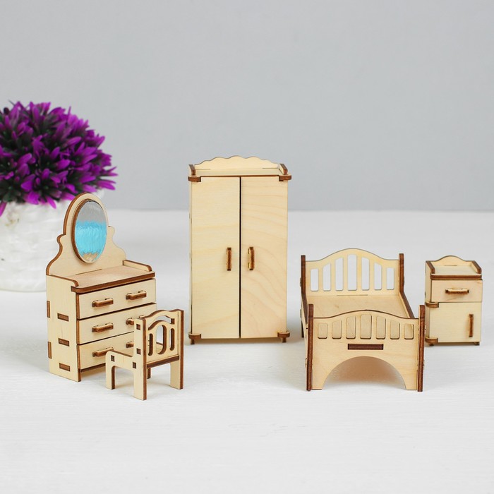 Набор деревянной мебели для кукол «Спальня», 5 предметов - Фото 1