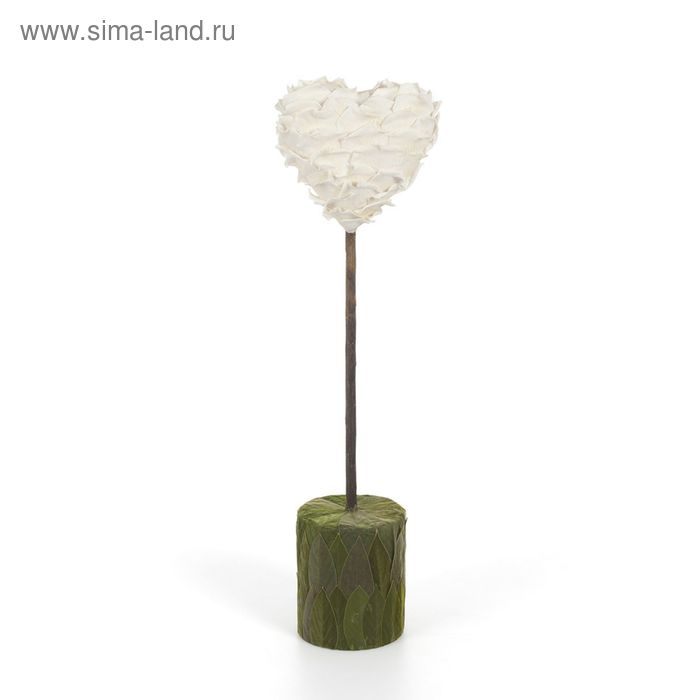 Декоративная композиция "Сердце" из лепестков зеленый вельвет, белый - Фото 1
