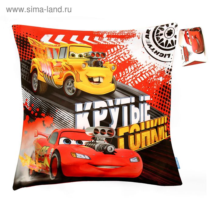 Наволочка декоративная Тачки "Крутые гонки", 40х40 см, 100% п/э велюр - Фото 1