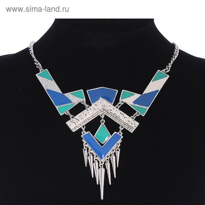 Колье «Геометрия», цвет сине-зелёный в серебре - Фото 1