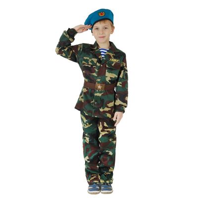 Карнавальный костюм "ВДВ", китель с манишкой, брюки, берет, ремень, рост 140 см