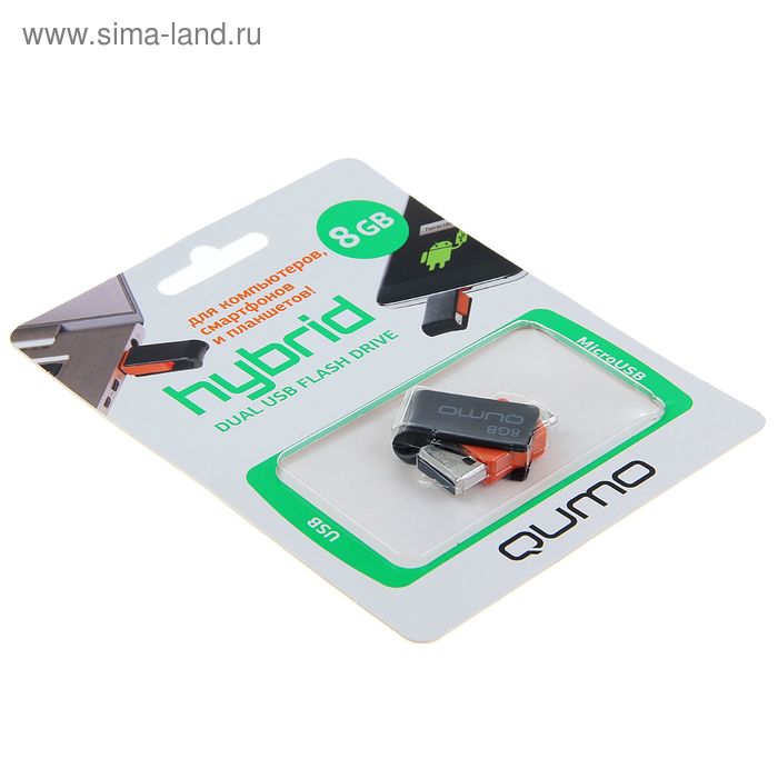 Флешка OTG Qumo Hybrid, 8 Гб, USB2.0, USB/microUSB, чт до 25 Мб/с, зап до 15 Мб/с - Фото 1