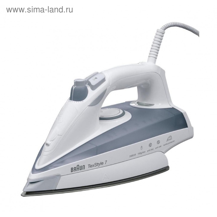 Утюг Braun TS735TP, 2400 Вт, алюминиевая подошва, 50 г/мин, 400 мл, серо-белый - Фото 1