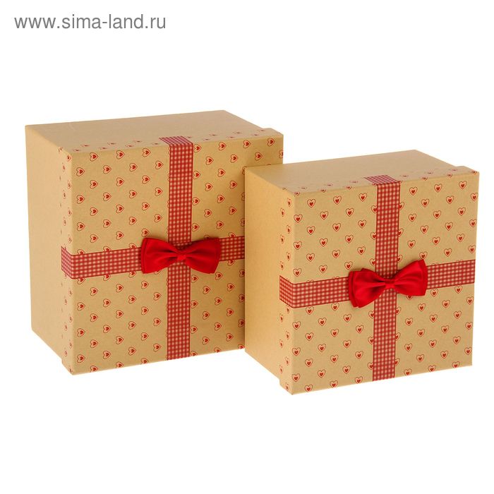 Набор коробок 2в1 квадрат "Сердечки" (23*23*14/20,5*20,5*12,5 см), цвет красный - Фото 1