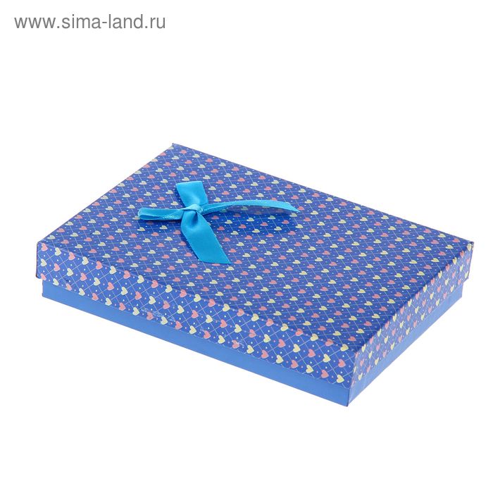 Коробка подарочная "Сердца" 16 х 12 х 3 см, цвет синий - Фото 1