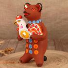 Дымковская игрушка "Медведь с цветком, с петухом, с гармонью", 11 см,  микс - фото 9546230