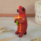 Дымковская игрушка "Медведь с цветком, с петухом, с гармонью", 11 см,  микс - фото 23915218