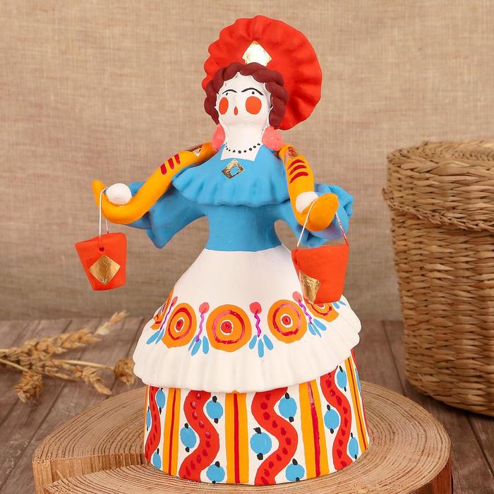 Дымковская игрушка "Барыня - водоноска", 17 см, микс - фото 1905368029