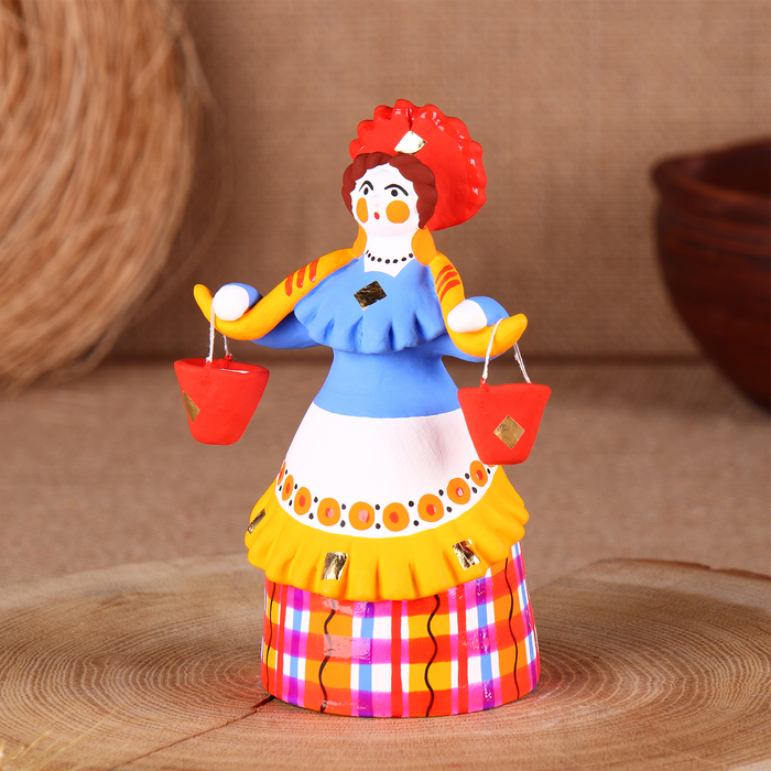 Дымковская игрушка "Барыня - водоноска", 14 см, микс - фото 1883260342