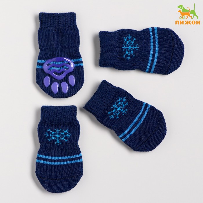 Носки нескользящие "Снежинка", размер М (3/4 * 7 см), набор 4 шт, тёмно-синие - Фото 1