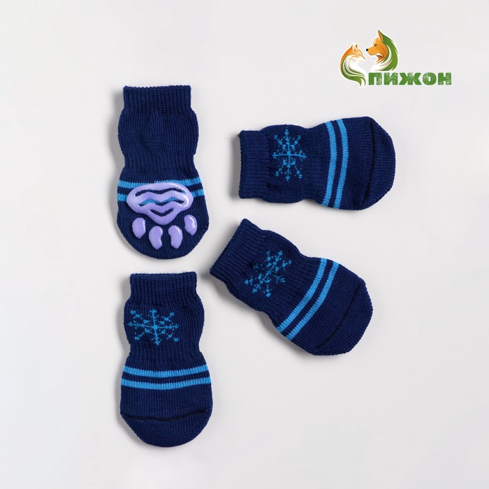 Носки нескользящие "Снежинка", размер L (3,5/5 * 8 см), набор 4 шт, тёмно-синие - Фото 1