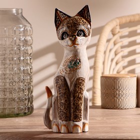 Сувенир «Кошка коричневая с белым», 30 см, дерево