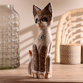 Сувенир «Кошка коричневая с белым», 30 см, дерево