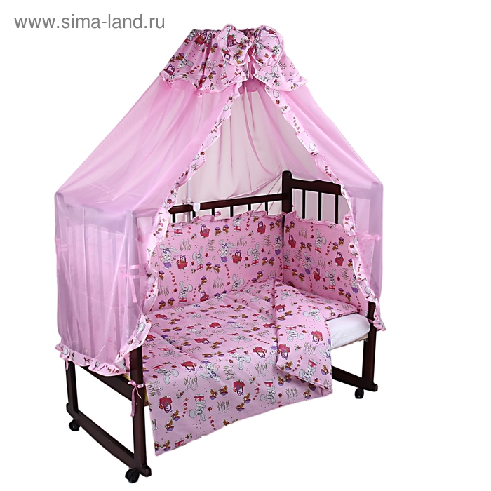 Комплект в кроватку "Зайчики" (4 предмета), цвет розовый (арт. 1555) - Фото 1