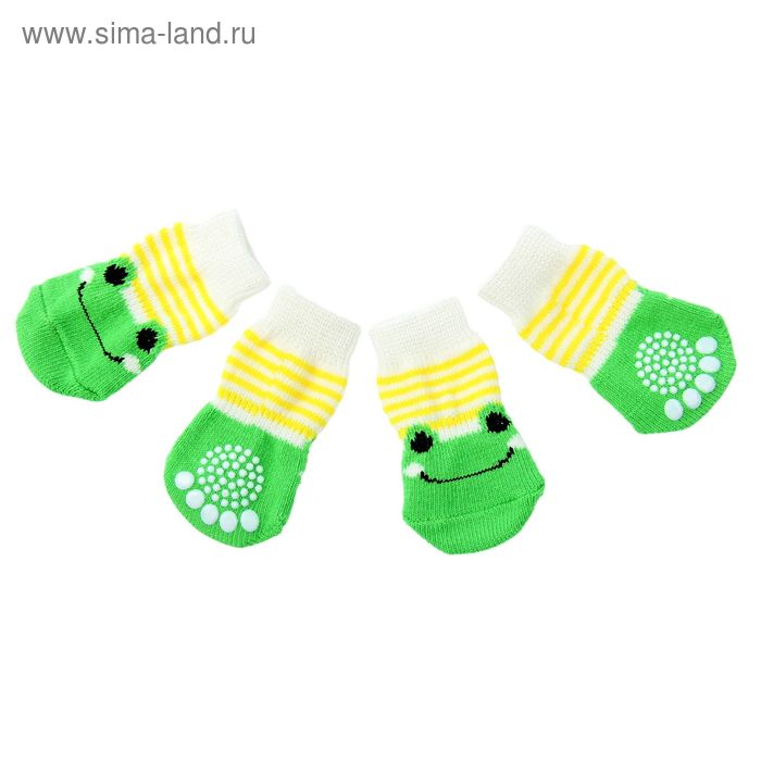 Носки хлопковые нескользящие "Лягушки", размер S (2,5/3,5 * 6 см), набор 4 шт, желто-зеленые 119167 - Фото 1