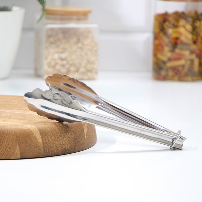 Щипцы кухонные Доляна «Лист», h=21.5 см, серебристые - Фото 1