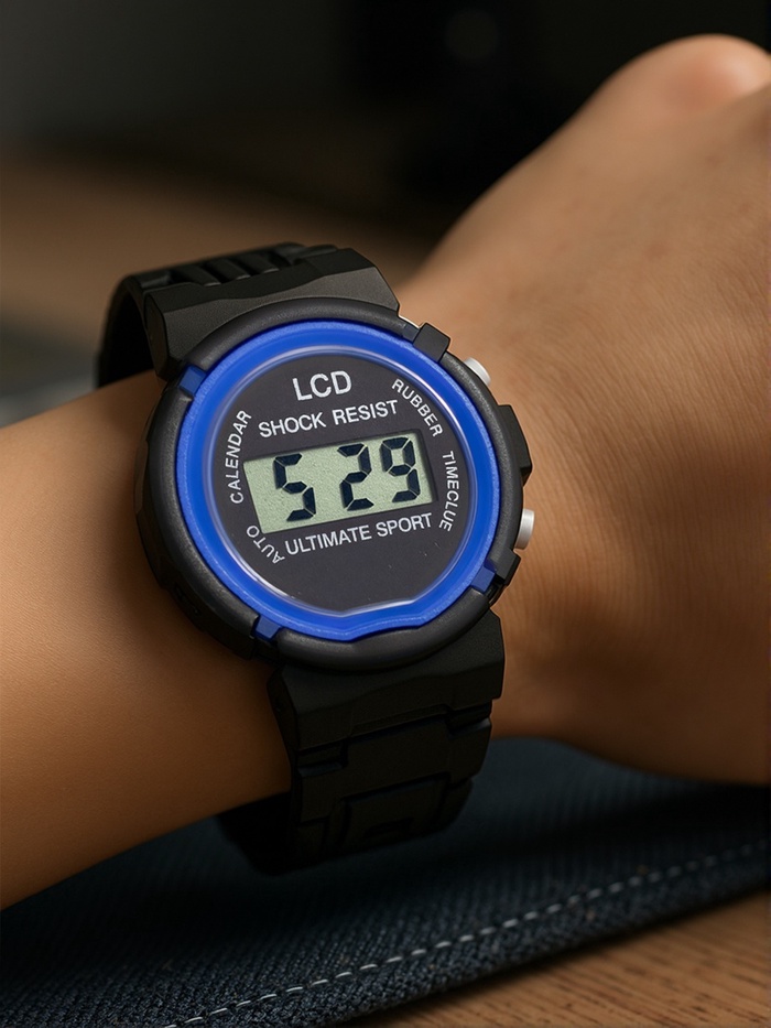 Часы наручные электронные детские "Спорт", ремешок силикон, l-23 см, синие - Фото 1